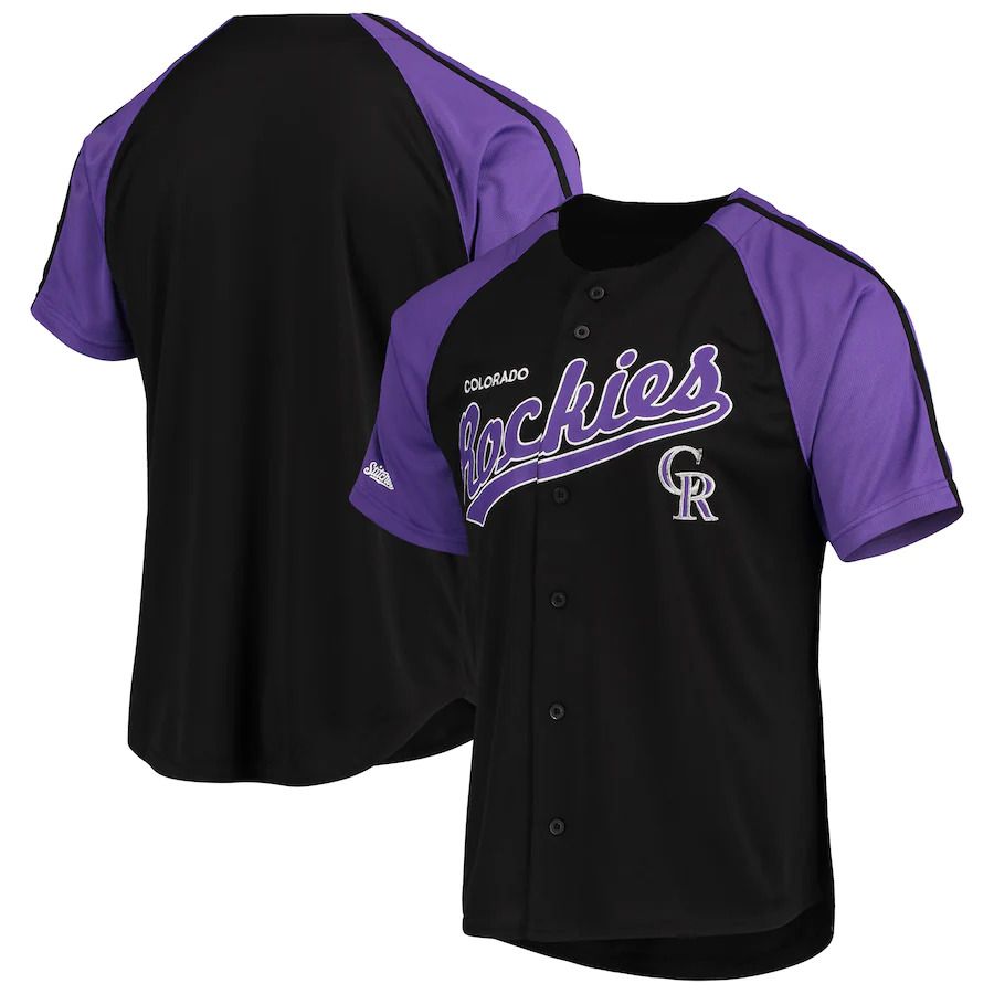 Men Colorado Rockies Stitches Black Button Down Raglan Replica MLB Jersey